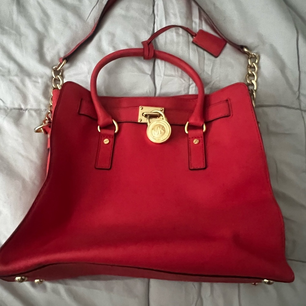 Michael Kors Hamilton Leather Orange Satchel Crossbody Purse